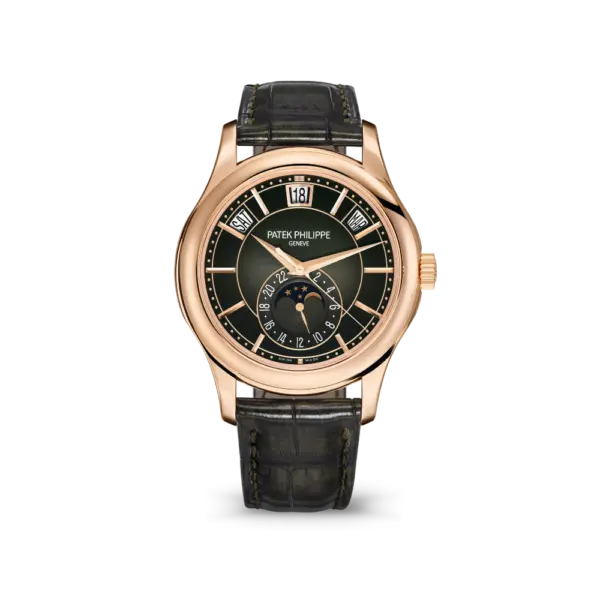 Patek Philippe Annual Calendar Moonphase Rose Gold Brown Leather Men's Watch 5205R-001 40mm
